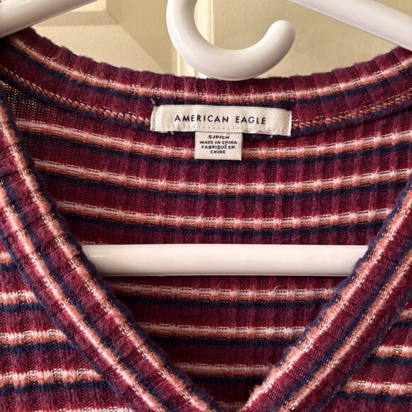 American Eagle Maroon Striped Sweater Dress - Picture 6 of 6
